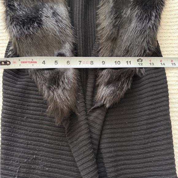 White House Black Market Black Faux Fur-Trim Sleeveless Knit Vest - Picture 12 of 13